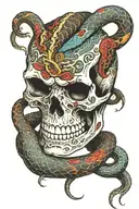 snake wrapping a skull tattoo design idea