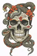 snake wrapping a skull tattoo design idea
