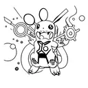 Pokemon characters interacting with different car parts in a mechanic's workshop tattoo design idea