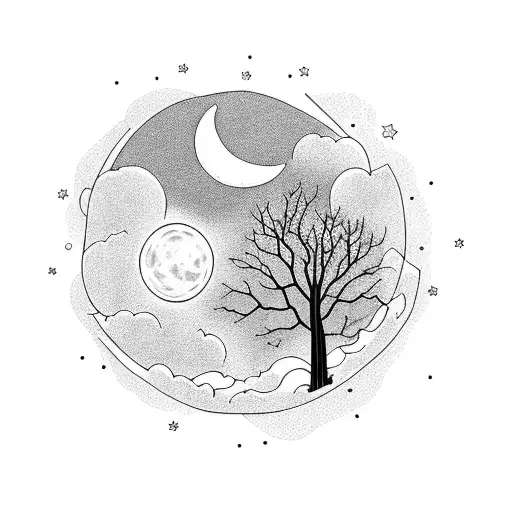 tree horse moon midnight tattoo design idea