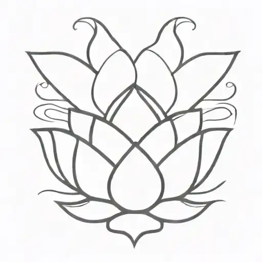 A minimalist lotus flower  surrounded by a small, stylized storm cloud   tattoo design idea