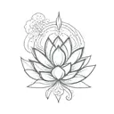 A minimalist lotus flower  surrounded by a small, stylized storm cloud   tattoo design idea