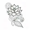 A minimalist lotus flower  surrounded by a small, stylized storm cloud   tattoo design idea