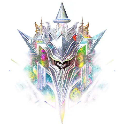 A new-school interpretation of the dark chaos magician using bold and vibrant colors in a dynamic pose tattoo design idea