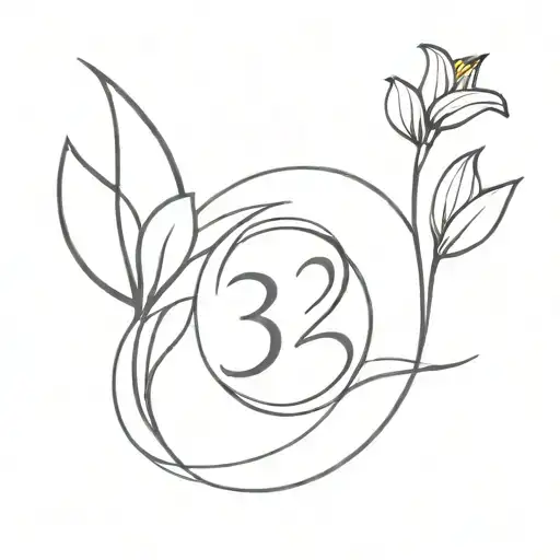 A minimalist design of a Jonquil flower intertwined with the numbers 03242024, representing the birth date of your son tattoo design idea