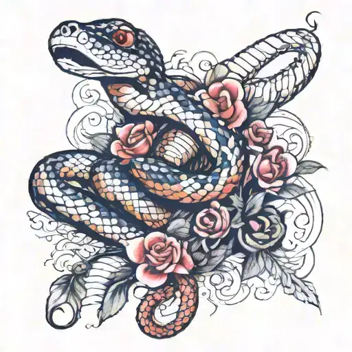 a snake, as in medicine, surrounds pointe shoes and button accordion tattoo design idea