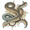 a snake, as in medicine, surrounds pointe shoes and button accordion tattoo design idea