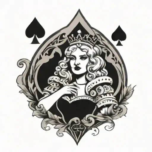 Queen of spades with additional features symbolizing openness to gangbang tattoo design idea