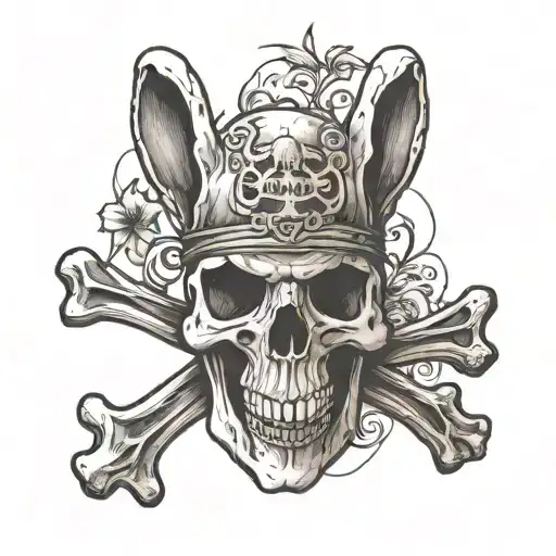 rabbit skeleton skull and crossbones tattoo design idea