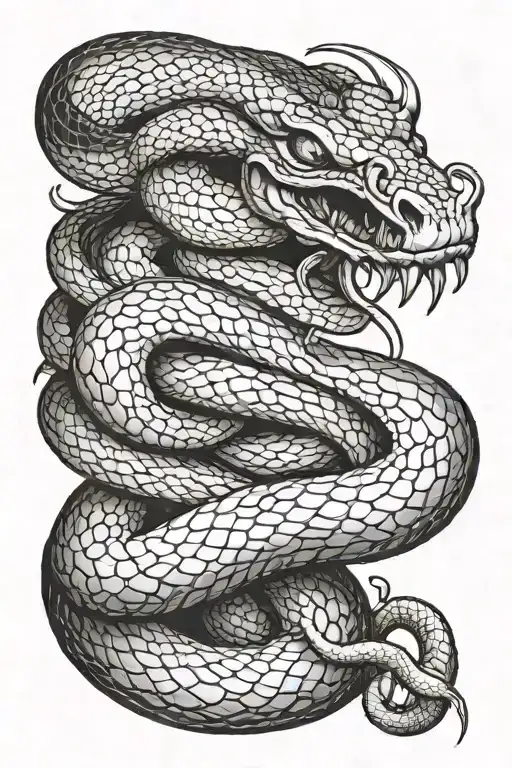 snake with horns and fangs tattoo design idea