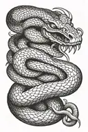 snake with horns and fangs tattoo design idea