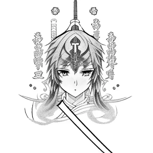 Sakura with anime sword  tattoo design idea