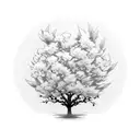 Sakura tree with anime sword sleeve tattoo design idea