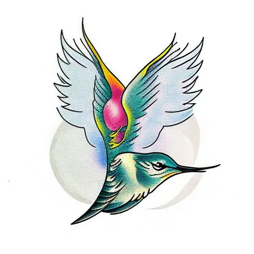 alfa wolf in love with humming bird tattoo design idea