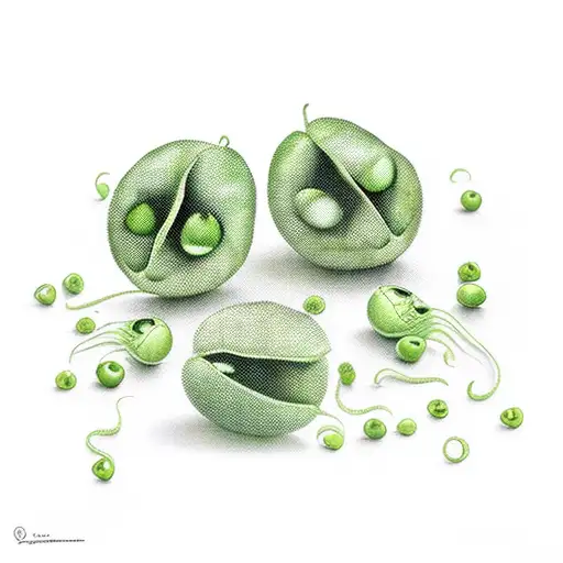  2 peapods, one open with 3 peas showing, one closed with 2 peas inside tattoo design idea