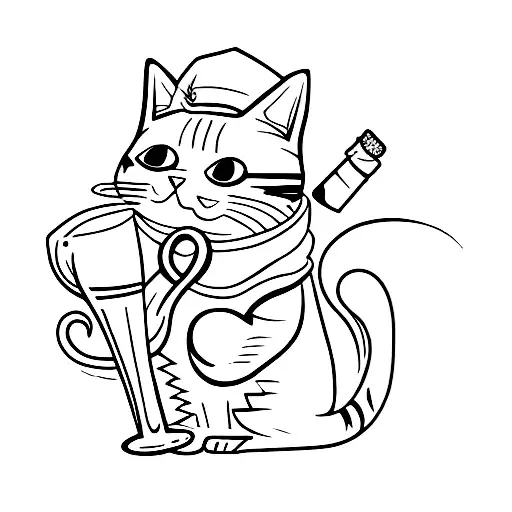 Cat with wine tattoo design idea