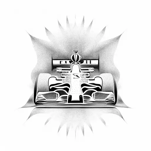 A dynamic dotwork design featuring a Formula 1 car in motion tattoo design idea
