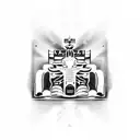A dynamic dotwork design featuring a Formula 1 car in motion tattoo design idea