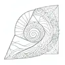 Fibonacci sequence inside a penrose triangle, outside of the triangle the fibonacci seqeunce developes in breaking wave tattoo design idea