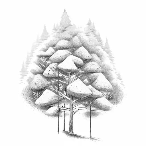 Un camión de carga en medio de un bosque de pinos tattoo design idea