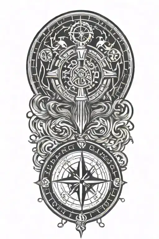 Viking compass with bear head growling  tattoo design idea