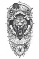 Viking compass with bear head growling  tattoo design idea