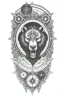Viking compass with bear head growling  tattoo design idea