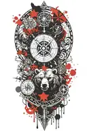 Viking compass with bear tattoo design idea