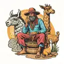 Andean man coking accompanied by a crying llama animal forming the theater symbol tattoo design idea
