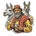 Andean man coking accompanied by a crying llama animal forming the theater symbol tattoo design idea