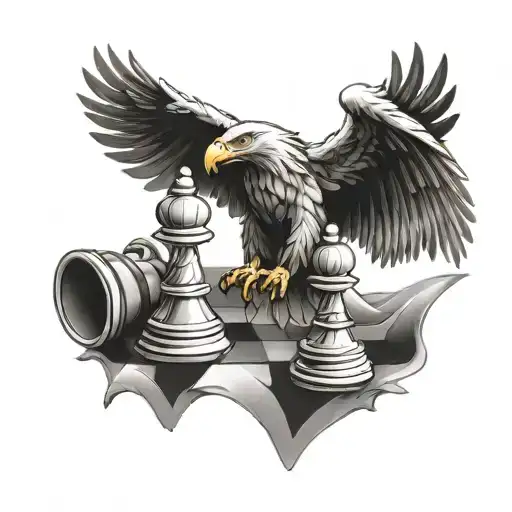 flying Eagle holding chess piece  tattoo design idea