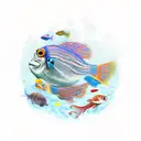 3d aquarium , colored fishes, small fish tattoo design idea