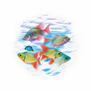 3d aquarium , colored fishes, small fish tattoo design idea