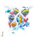 3d aquarium , colored fishes, small fish tattoo design idea