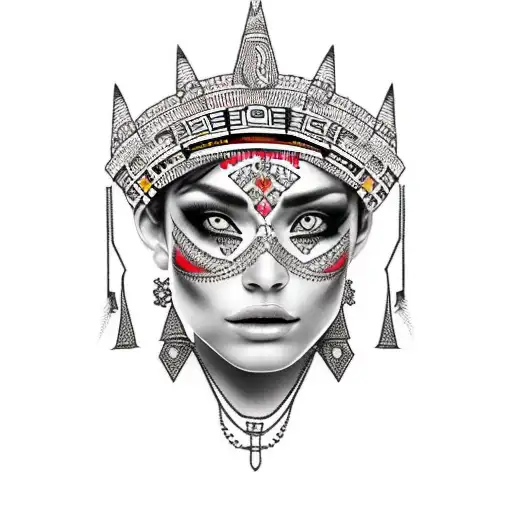 Aztec princess with and Pyramid tattoo design idea