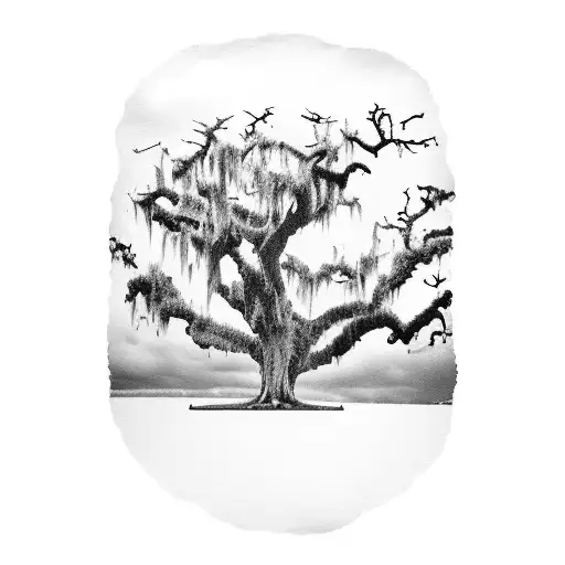 a sky heavy with storm clouds. Spanish moss drapes over ancient oak trees, and an empty, rickety wooden swing sways slig tattoo design idea