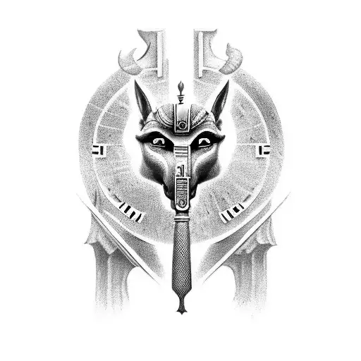 Design a powerful upper-arm tattoo merging Egyptian and Norse mythology, featuring gods like Anubis, Isis, Odin and Thor tattoo design idea
