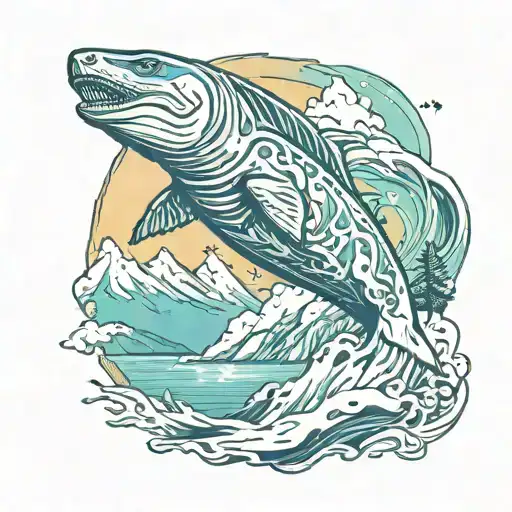 navy seal and aurora borealis landscape tattoo design idea