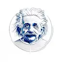 A sketch-style design of Einstein holding a planet in his hand tattoo design idea