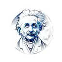 A sketch-style design of Einstein holding a planet in his hand tattoo design idea