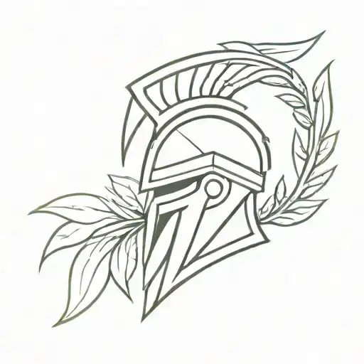 laurel wreath and flat spartan helmet tattoo design idea