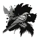 Crow with ink blots on wings and tail feathers tattoo design idea