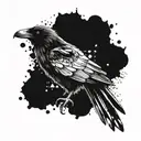 Crow with ink blots on wings and tail feathers tattoo design idea