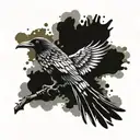 Crow with ink blots on wings and tail feathers tattoo design idea