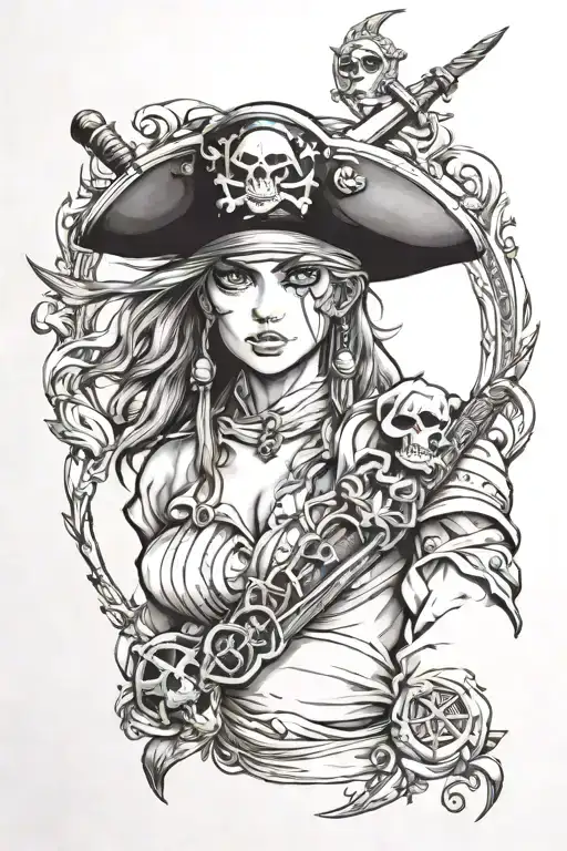 Realistic Anime Beautiful pirate tattoo design idea