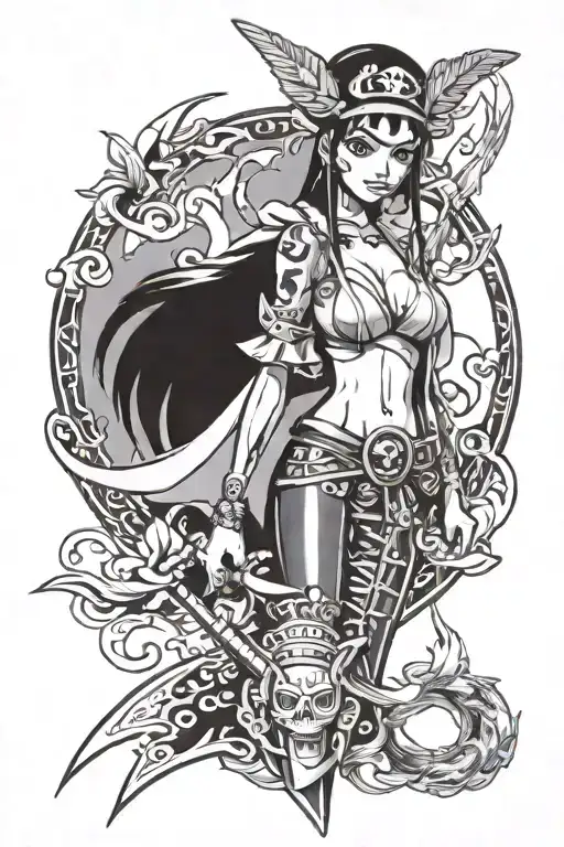 Nico robin from one piece anime tattoo design idea