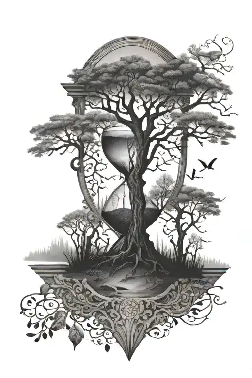 hour glass, tree, nature inspired tattoo tattoo design idea