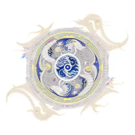 November 9 constellation with yin and Yang and dragon but elegant  tattoo design idea