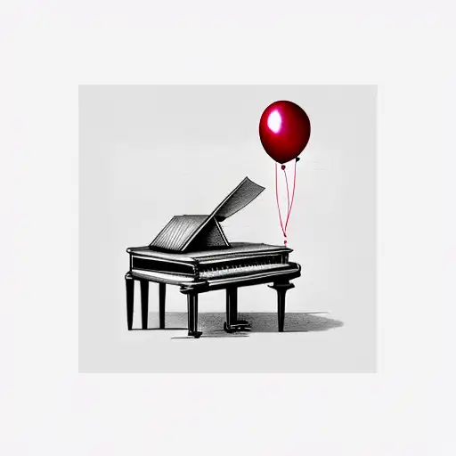 piano keys with red balloon tattoo design idea