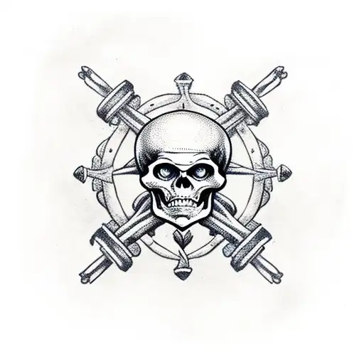 skeleton pirate holding ships wheel tattoo design idea